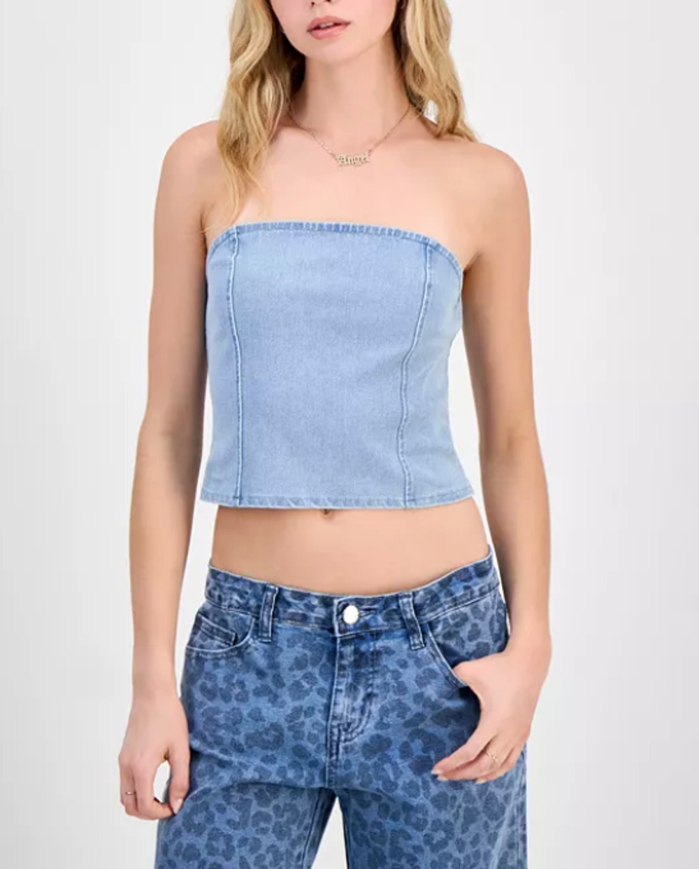 Madden Girl Juniors' Denim Tube Top Light Wash Blue Size M